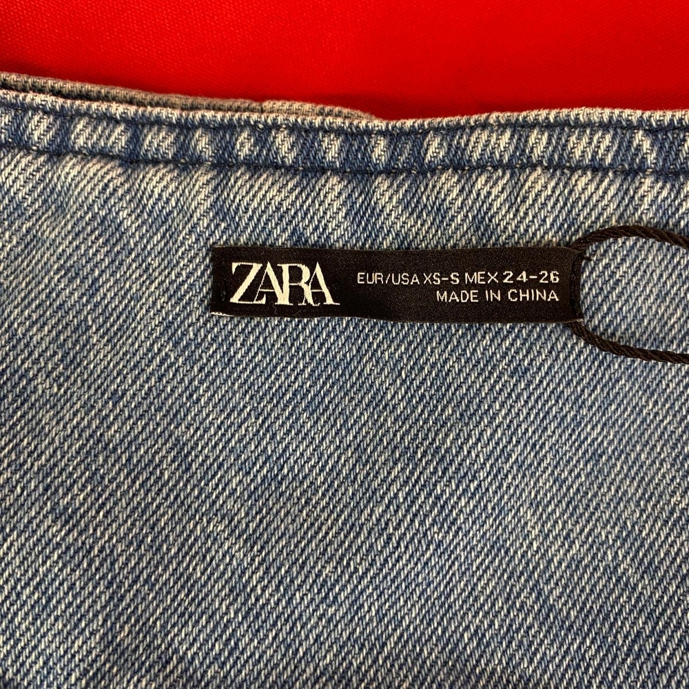 Zara Denim Strapless Peplum Top in Blue - Picture 5 of 10
